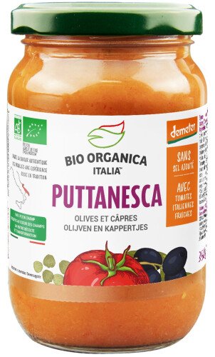 Bio Puttanesca pittige tomatensaus met olijven en kappertjes tray 5 x 350 g