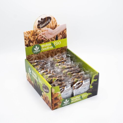 Bio vegan fondant chocoladewafel met kokosbloesemsuiker display 24 x 30 g