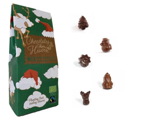 Bio Fairtrade kerstpralines mix van melk praliné en puur praliné 100 g