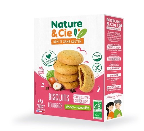 Bio gevulde koekjes met pure chocolade en hazelnootvulling (4 x 2 stuks) 135 g