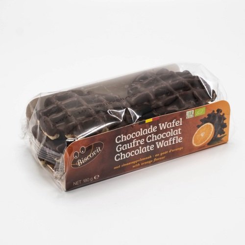 Bio chocoladewafel met sinaasappelsmaak (bio rietsuiker) 180 g
