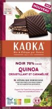 Bio fondant chocolade tabletten uit de Dominicaanse Republiek (70% cacao) met stukjes gepofte en gekarameliseerde quinoa 100 g
