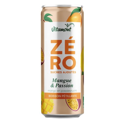 Bio Zéro bruisende frisdrank met mango en passievrucht zonder toegevoegde suikers 25 cl