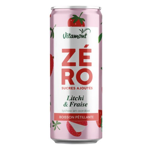 Bio Zéro bruisende frisdrank litchi en aardbei zonder toegevoegde suikers 25 cl