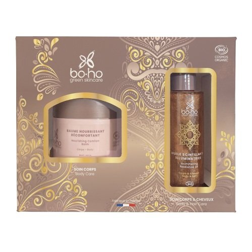 Gift box - voedende lichaamsbalsem 150 ml en illuminerende lichaams-en haarolie goud 100 ml